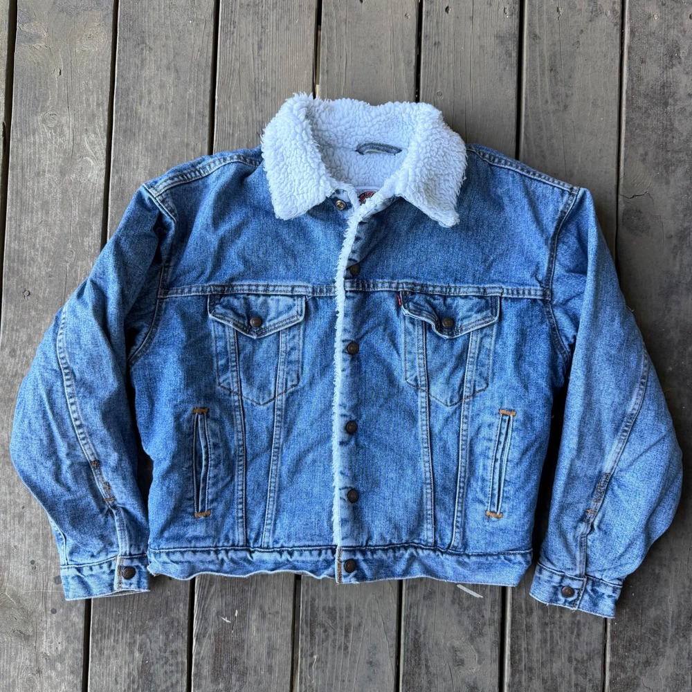 Levi's Denim Sherpa Lined Trucker Jacket Mens Medium Blue Vintage Made in USA